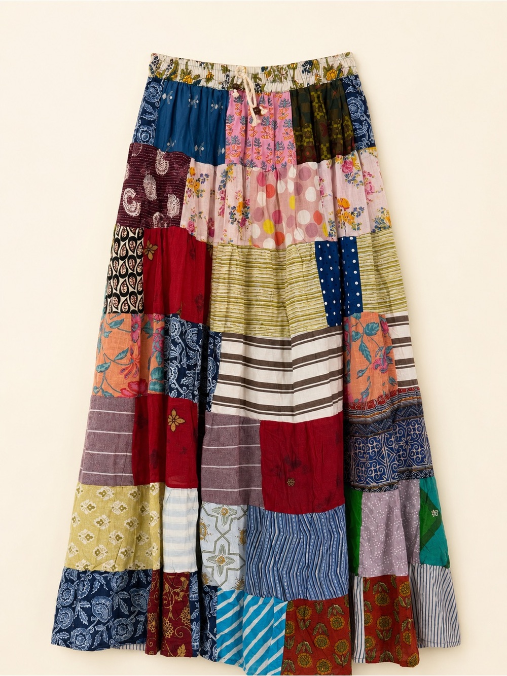 Jack Pot New York Patchwork Boho Cotton Maxi Skirt